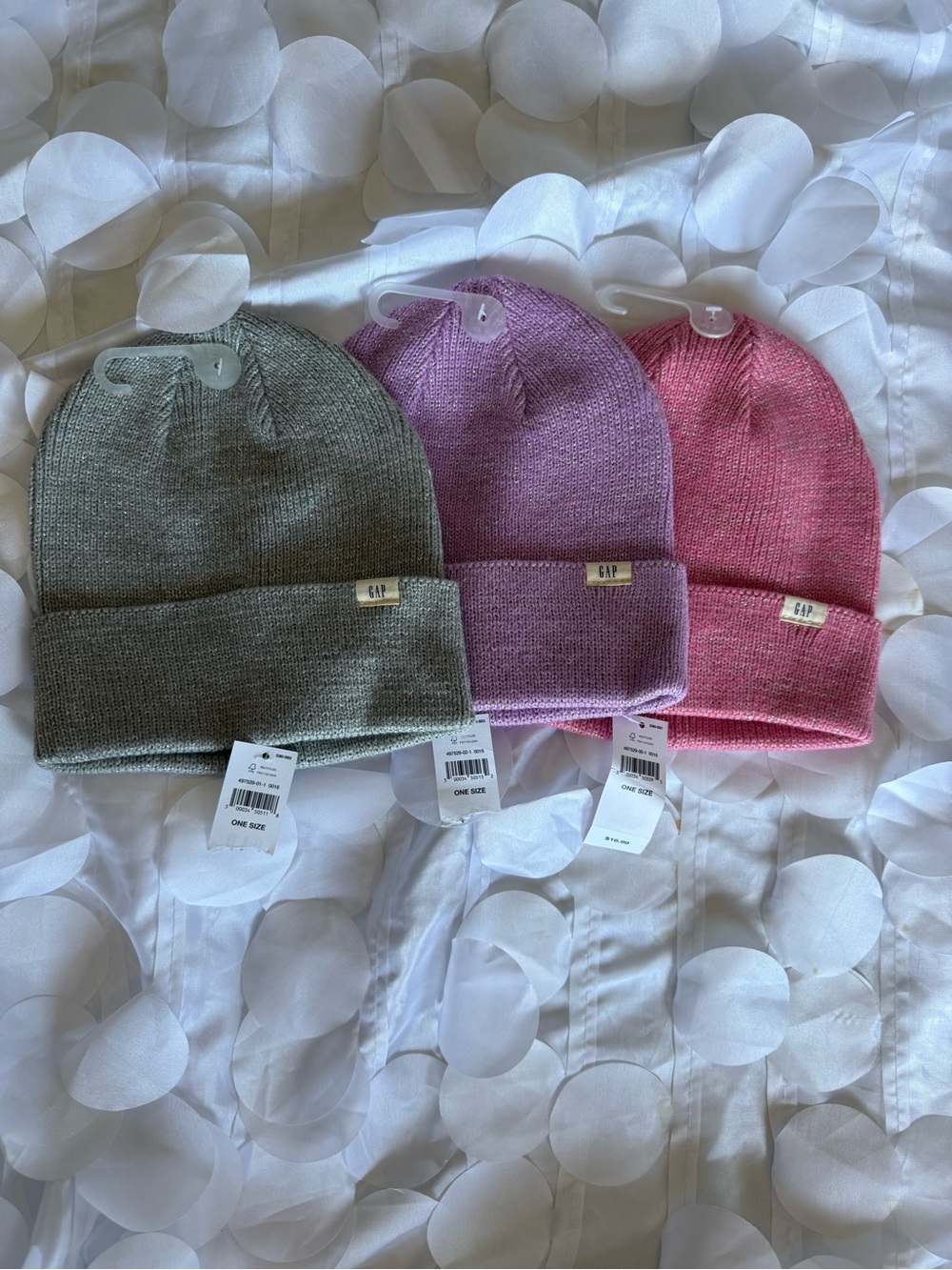 GAP Kids Ribbed Cuff Beanies in Gray, Lavender, Pink